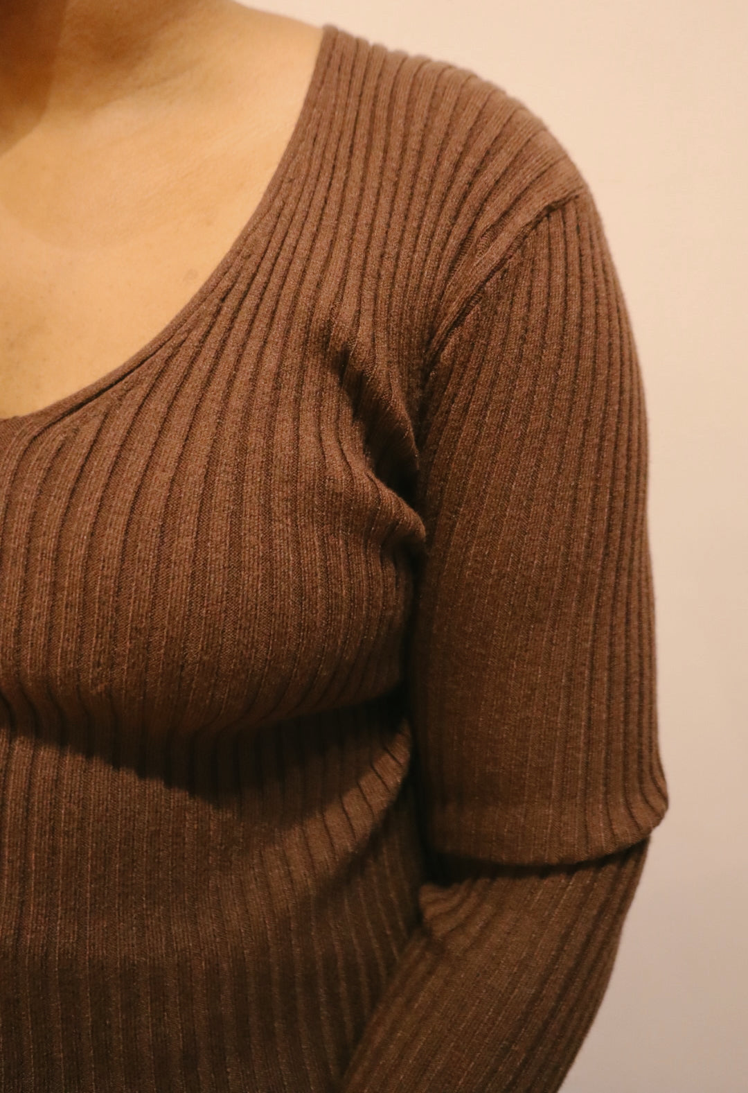 V- Neck Fitted Ribbed Sweater