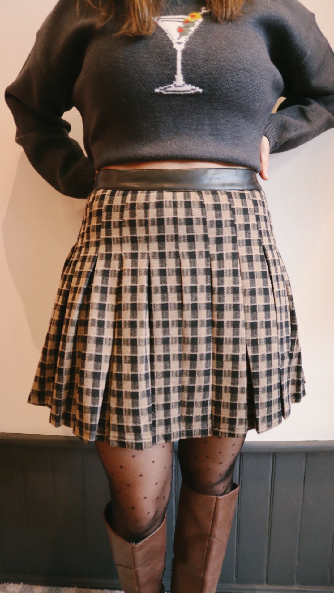 Gingham Pleated Mini Skirt