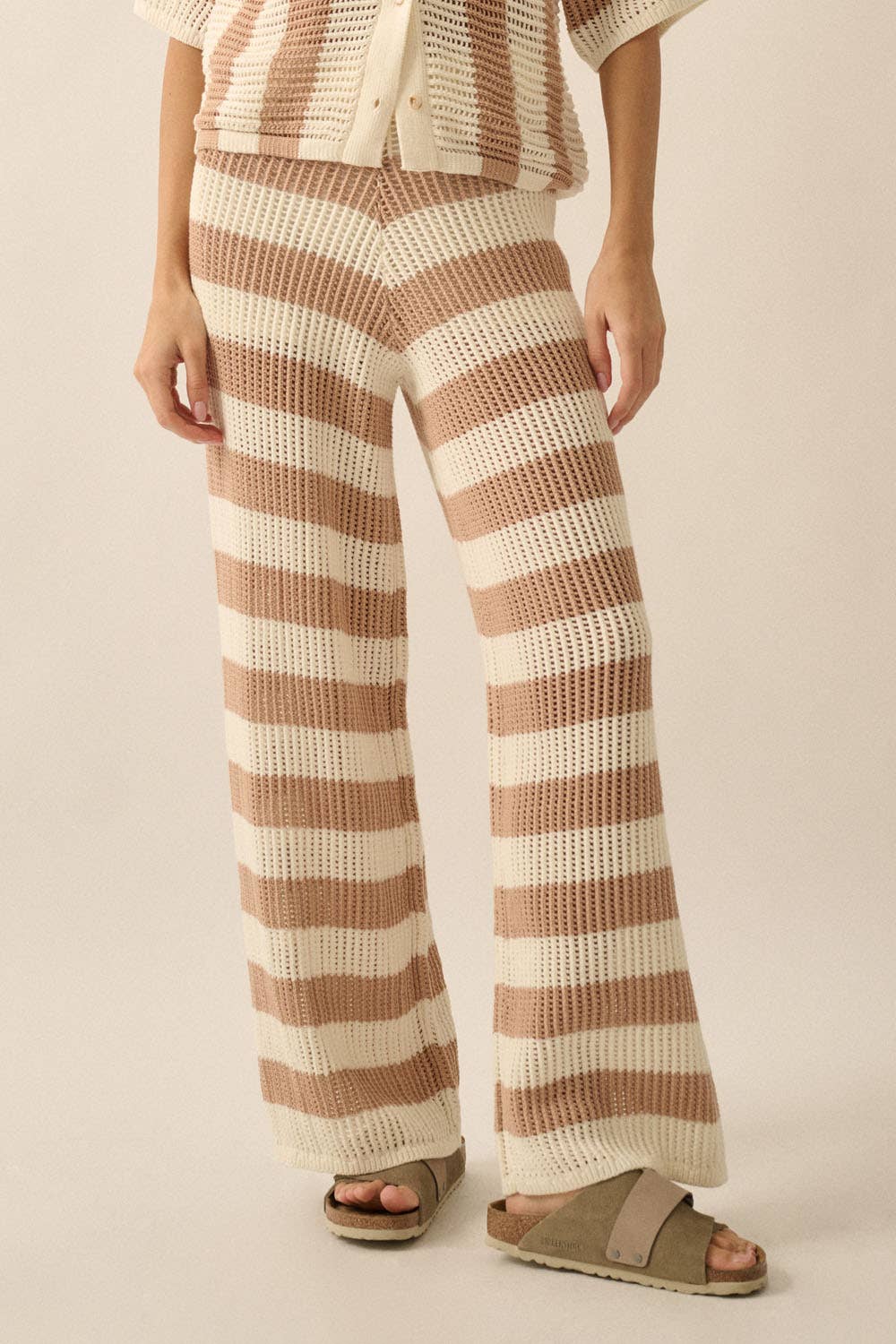 Striped Wide-Leg Crochet Pant