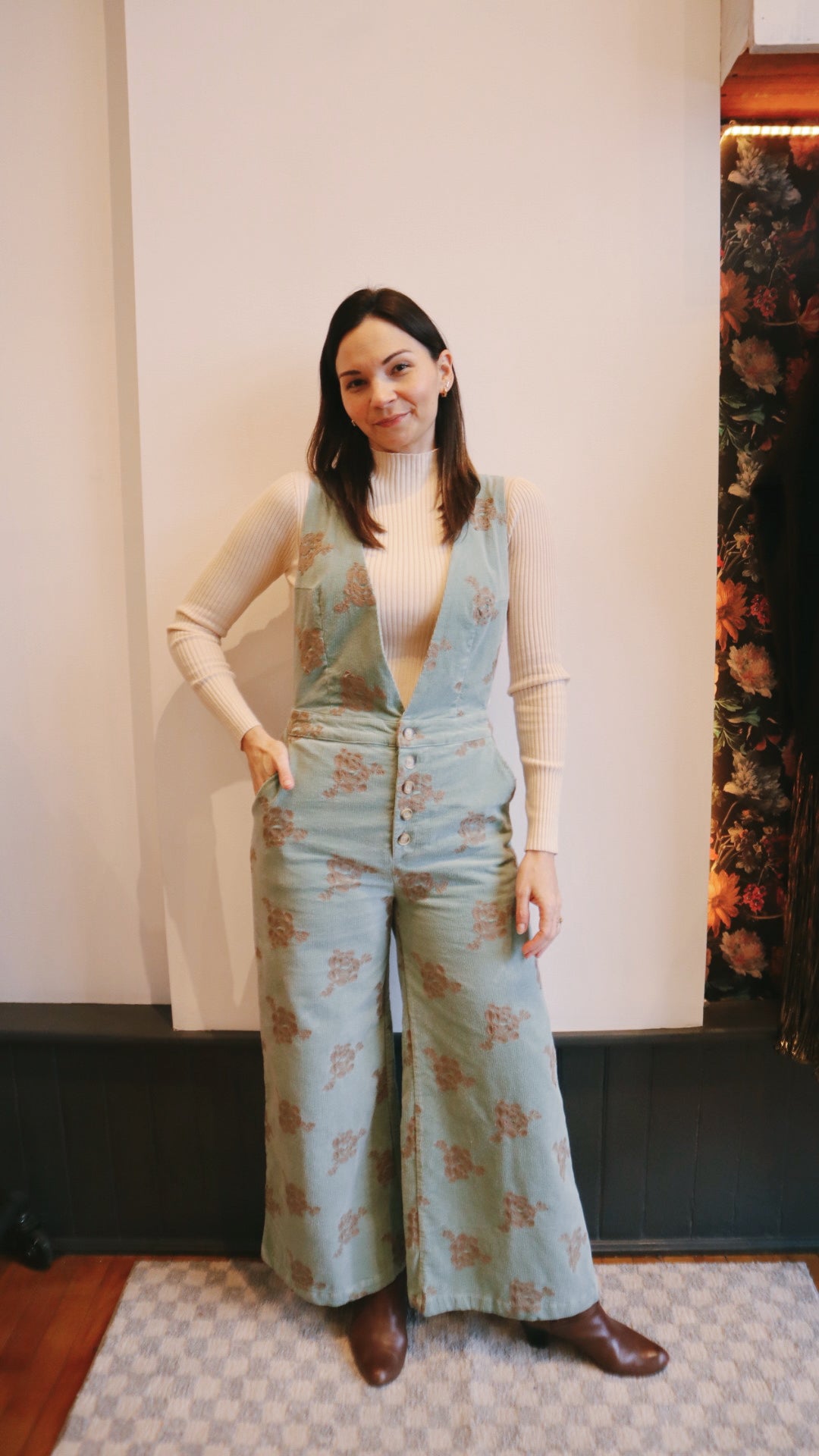 Embroidered Corduroy Jumpsuit