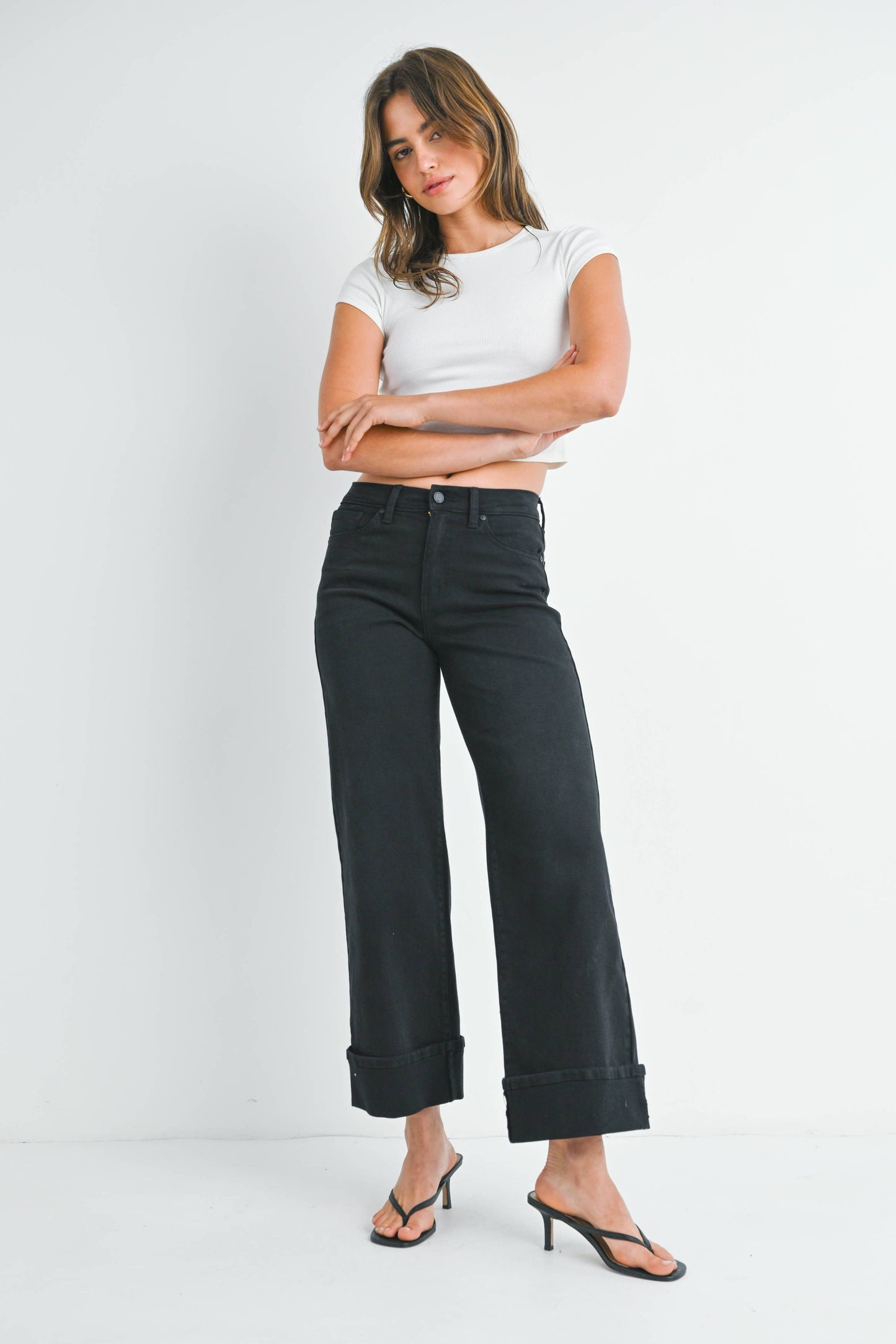 Cuffed Palazzo Wide Denim