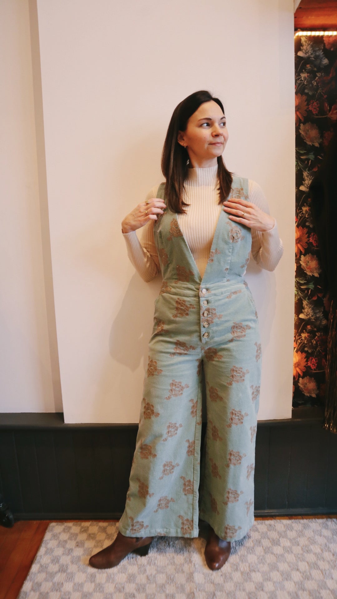 Embroidered Corduroy Jumpsuit