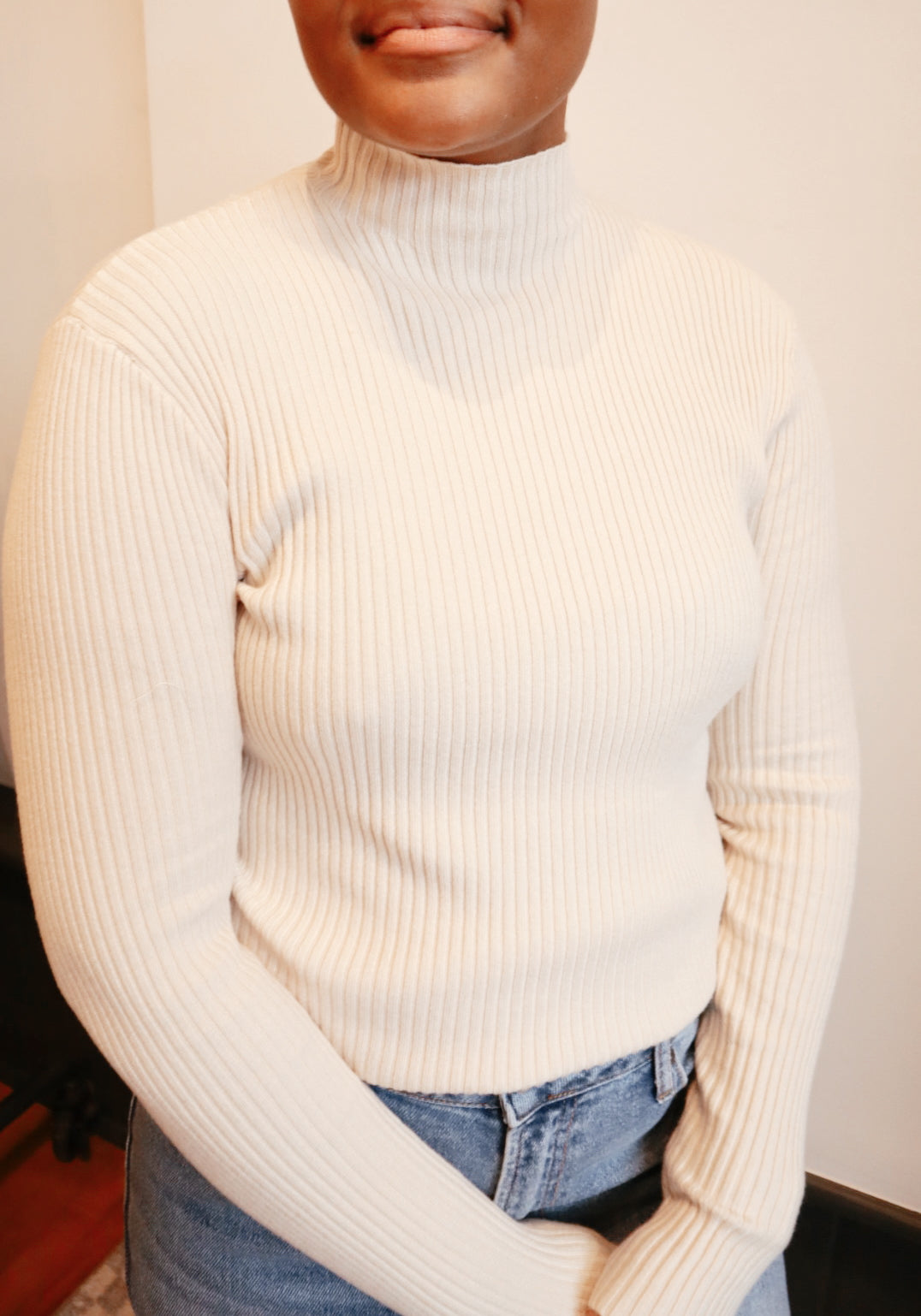 Mock-neck Ribbed Sweater