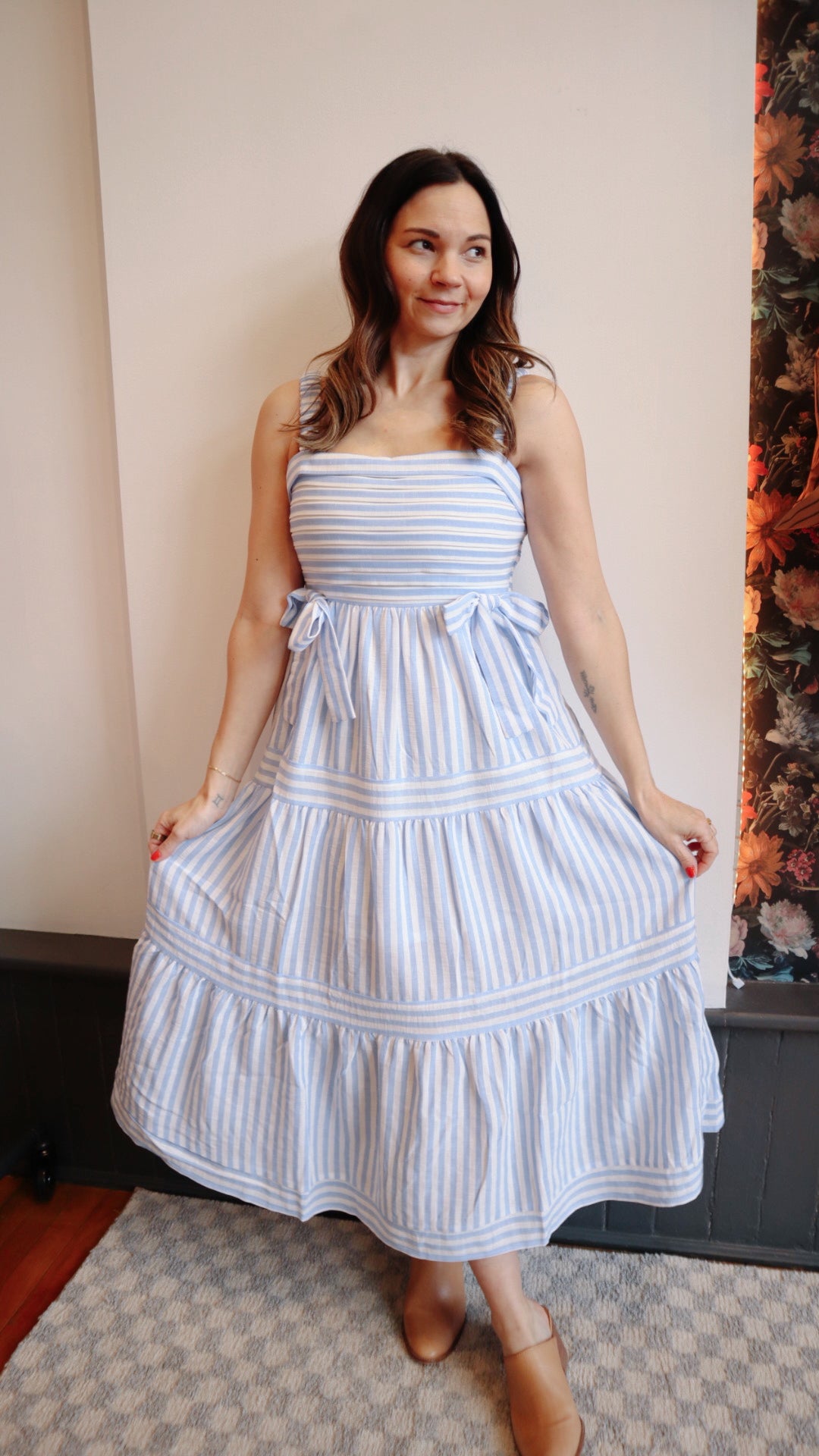 Tiered Bow Stripe Dress