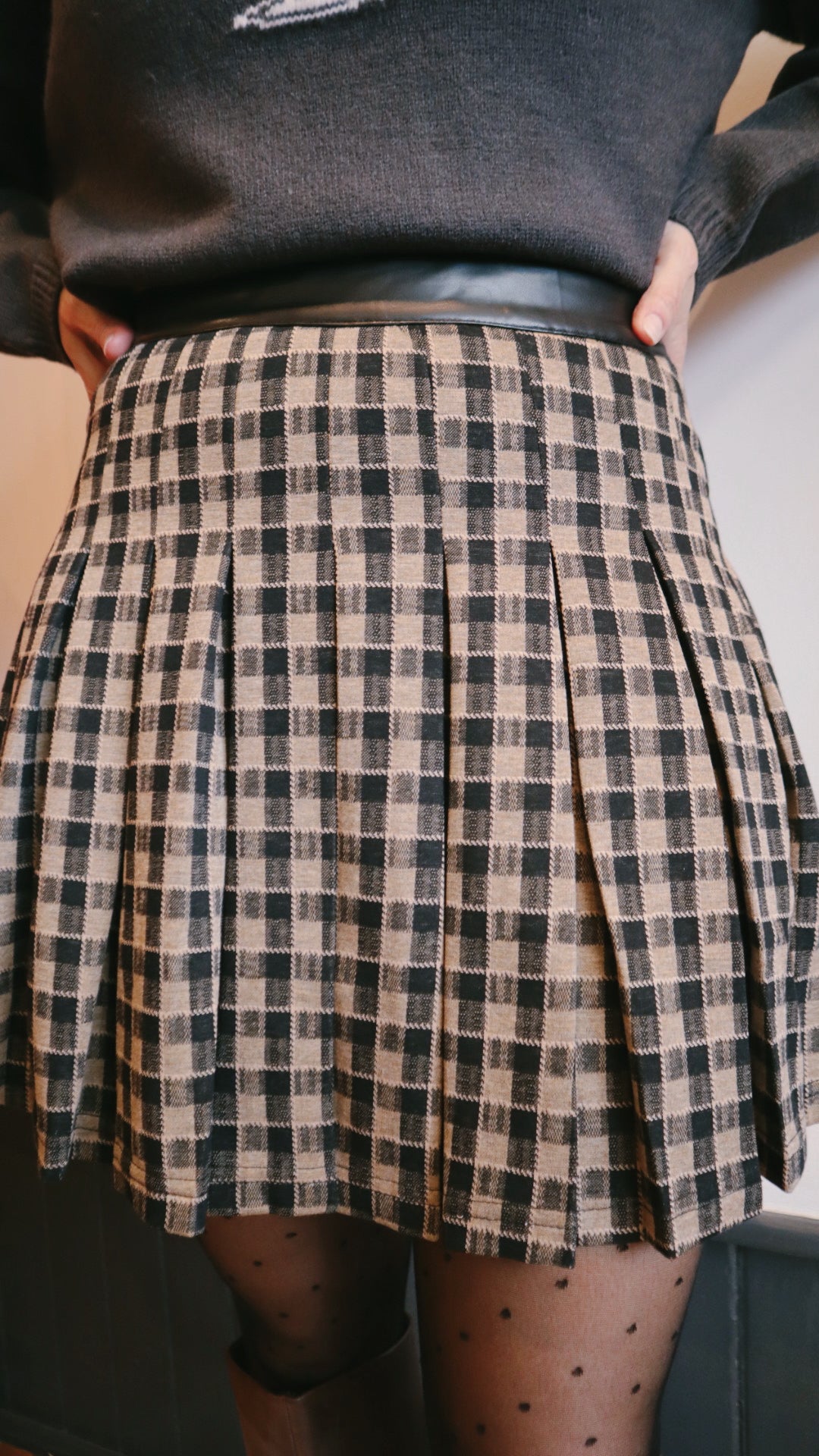 Gingham Pleated Mini Skirt