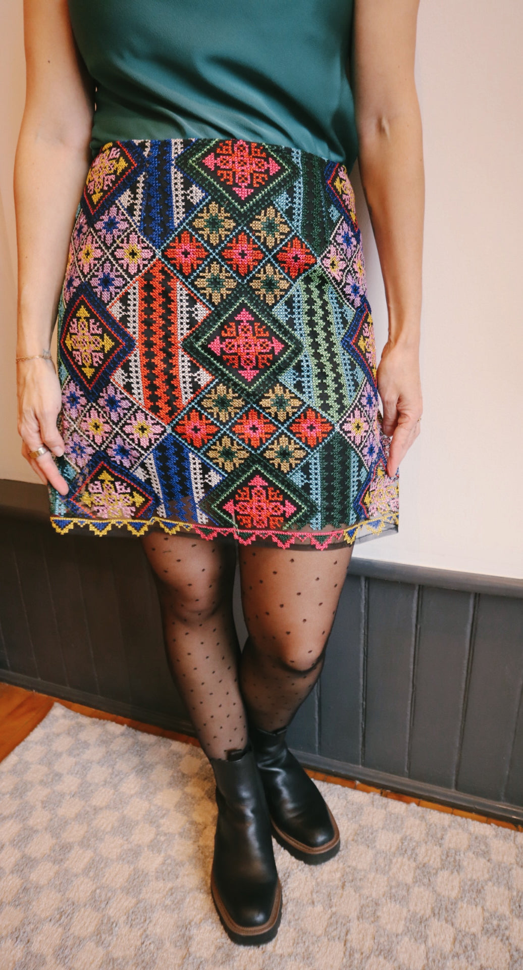 Embroidered Patchwork Tulle Mini Skirt