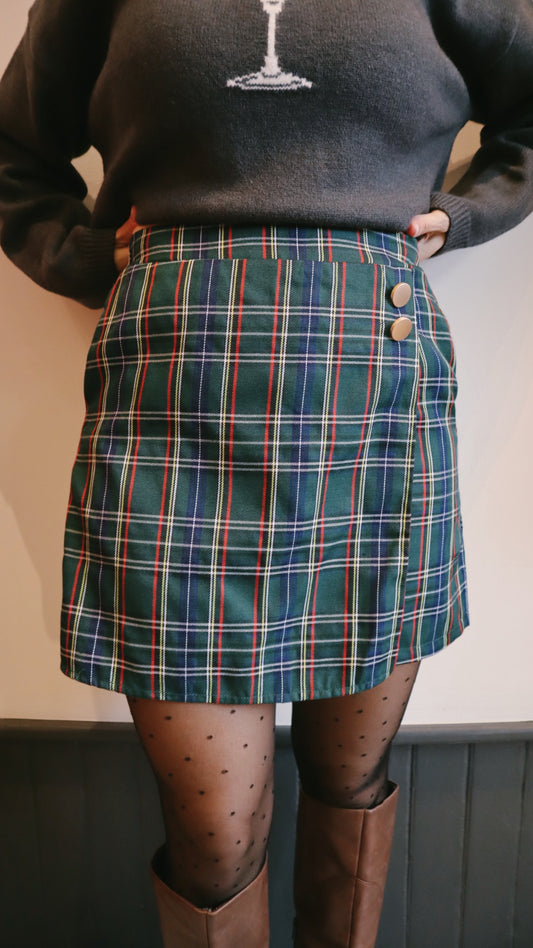 Plaid Front Wrap Skort