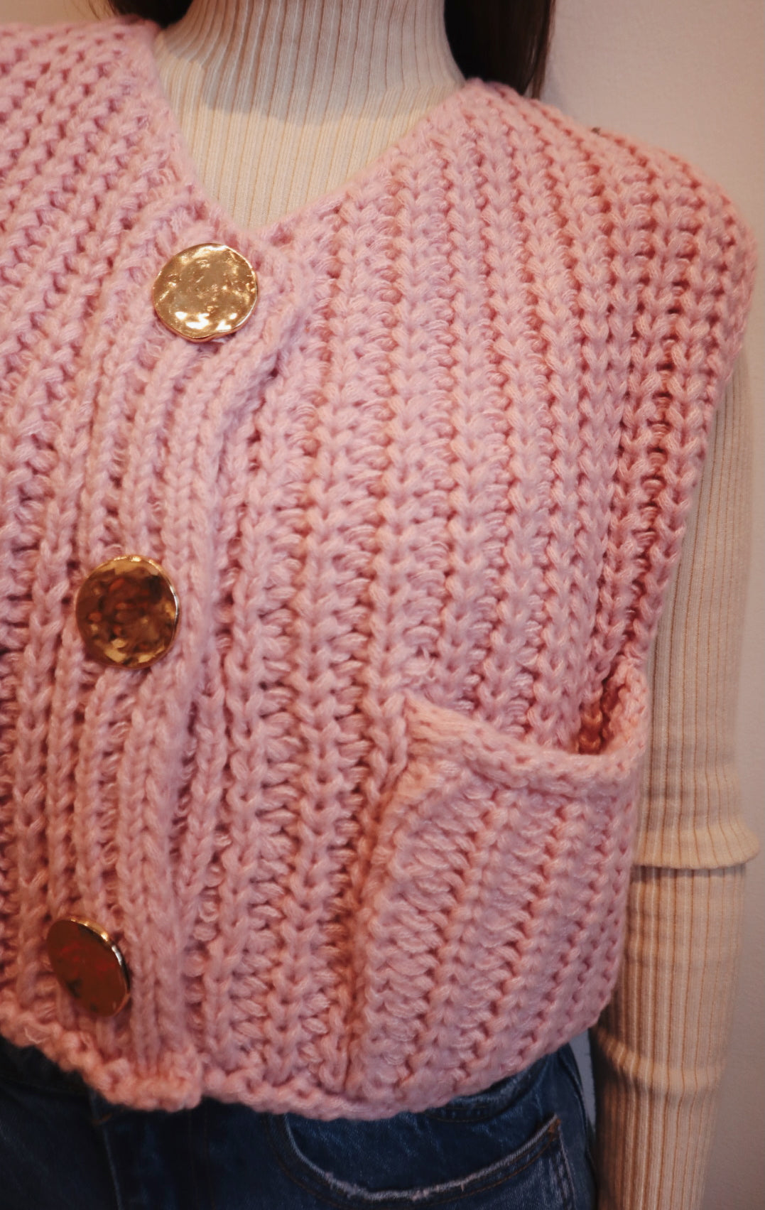 Gold Button Cardigan Vest