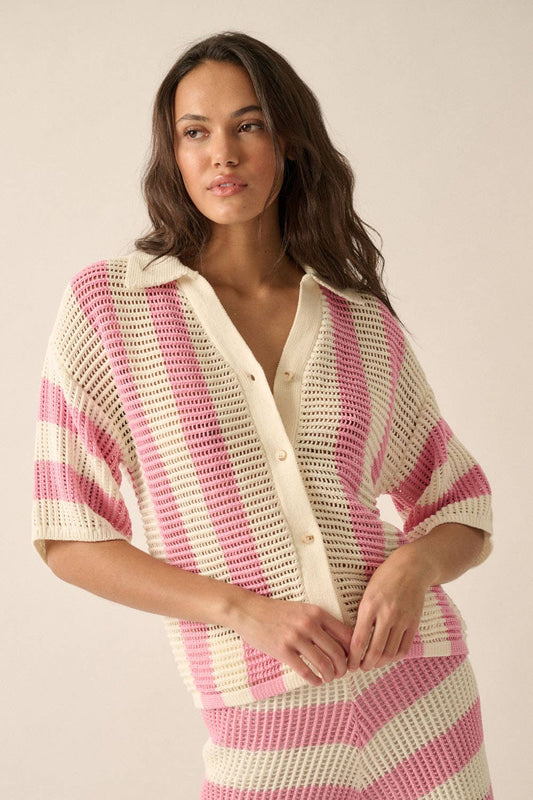 Striped Crochet-Knit Top